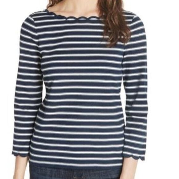 KATE SPADE NWT $98 Stripe Scallop Knit Top Navy White - Picture 1 of 8